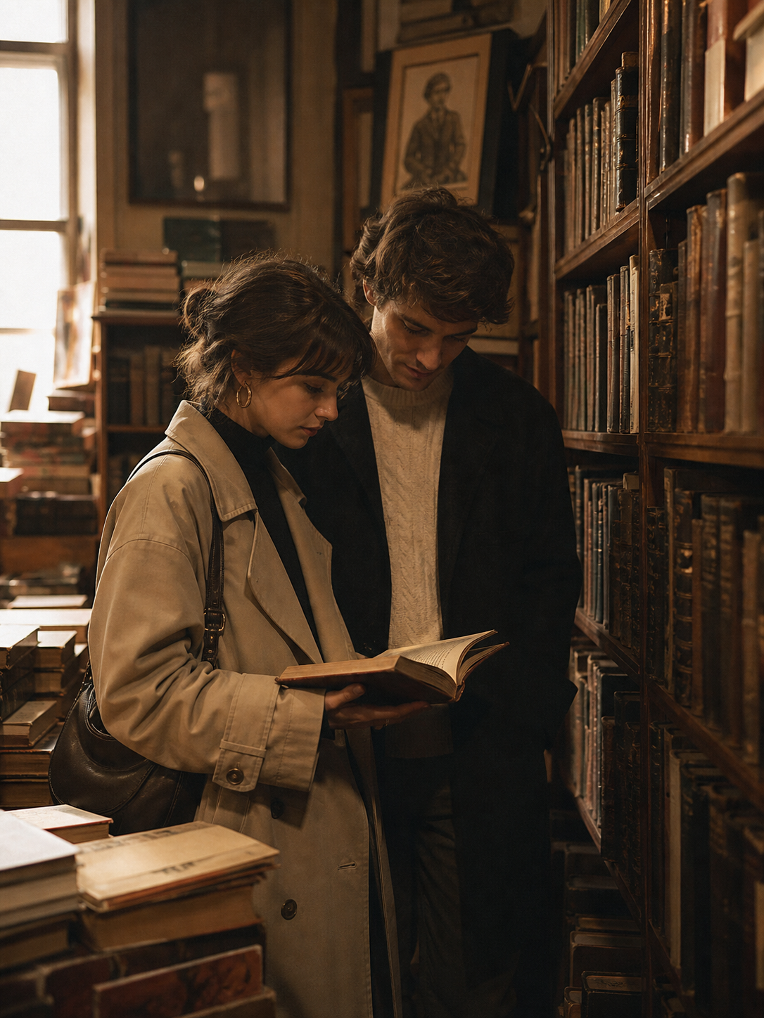 Antique Bookshop Corner AI wedding photoshoot prompt