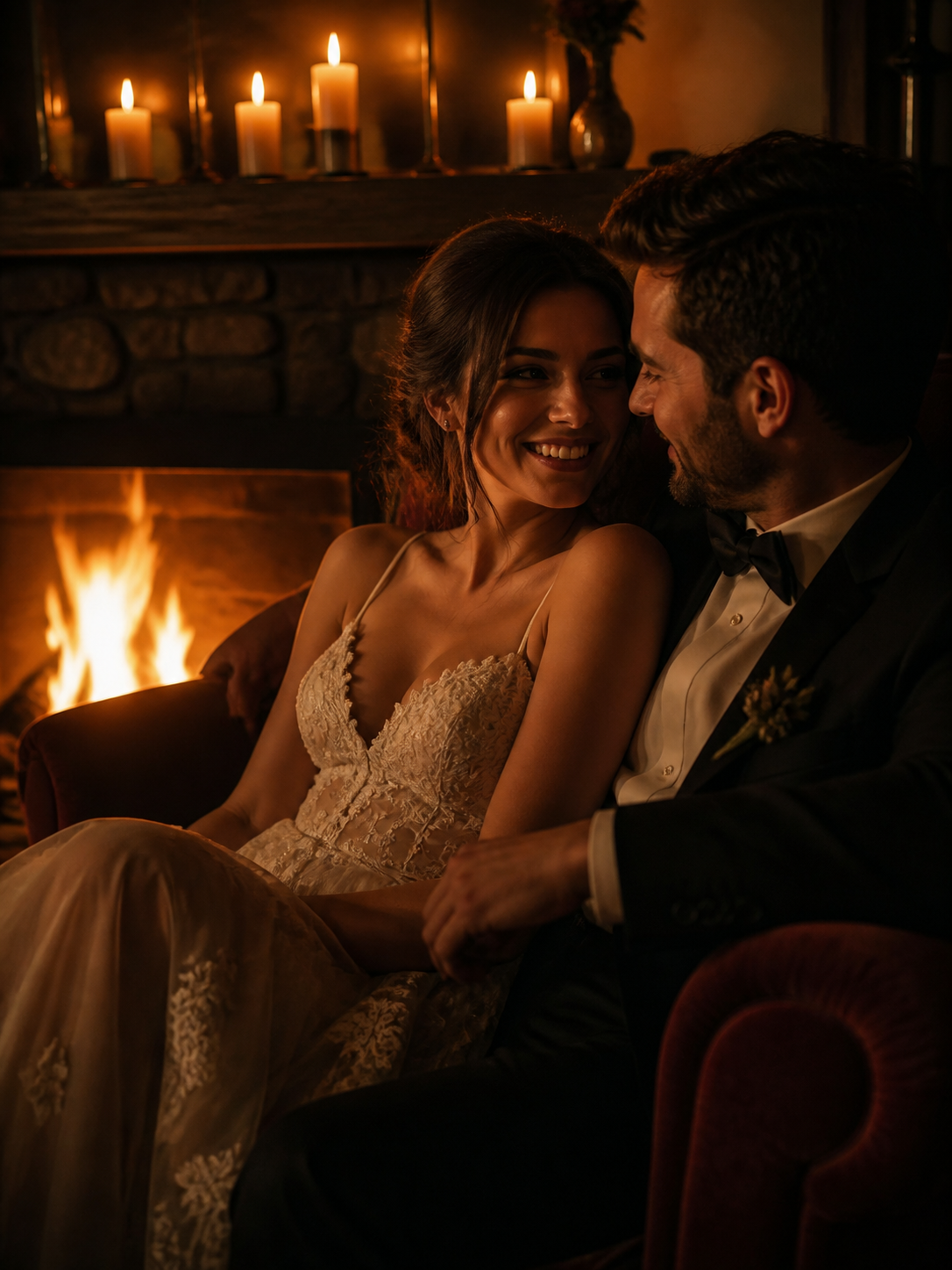 Candlelit Fireside Embrace