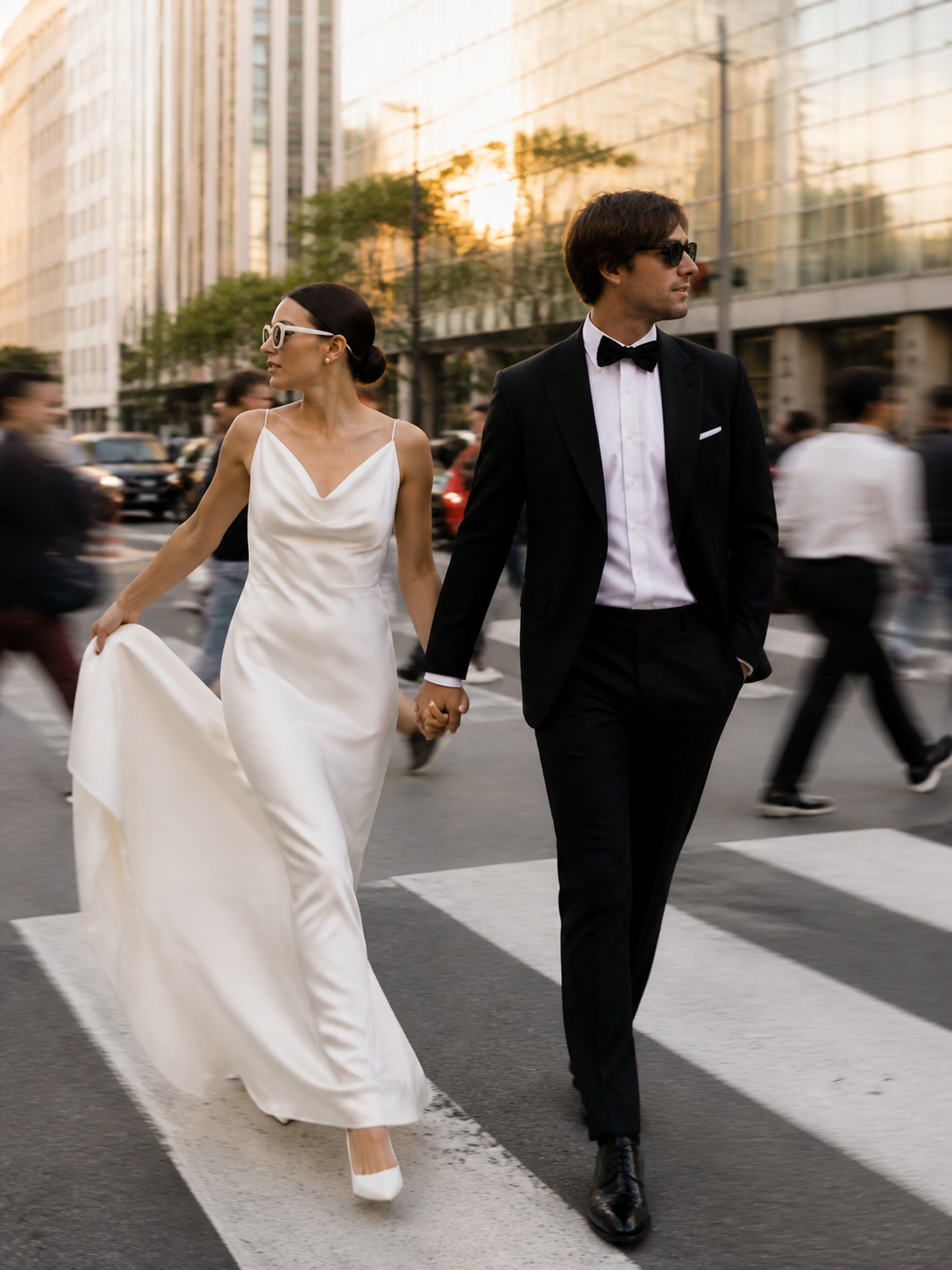 City Crosswalk Candid AI wedding photoshoot prompt