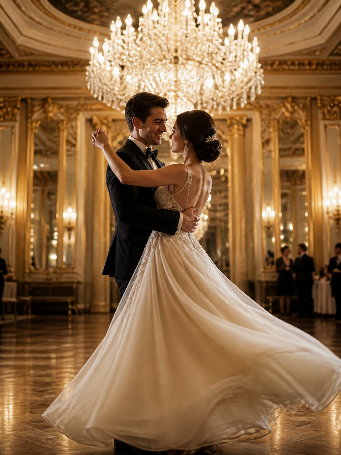 Crystal Ballroom Waltz AI wedding photoshoot prompt