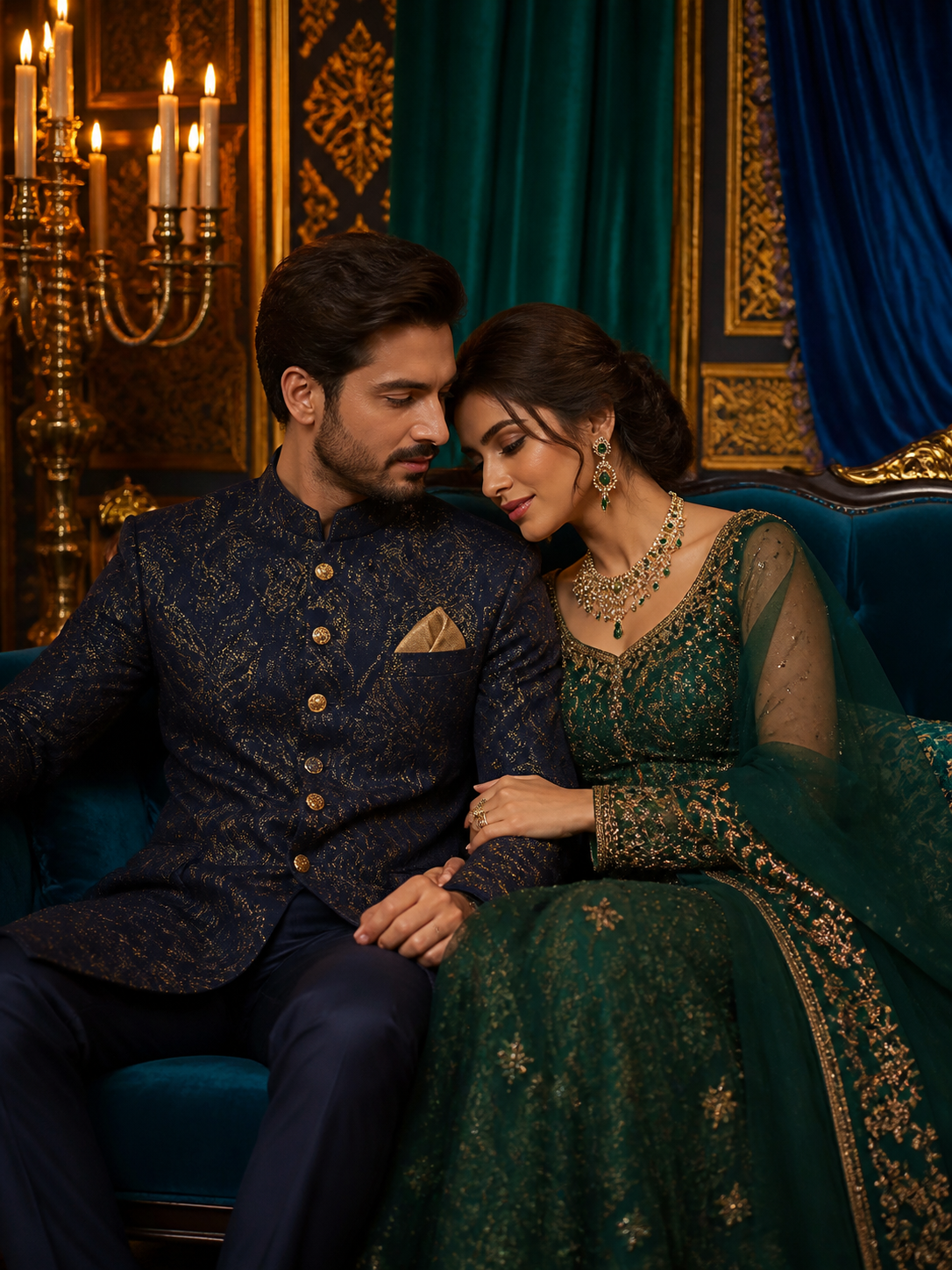 Jewel-Tone Royal Salon AI wedding photoshoot prompt