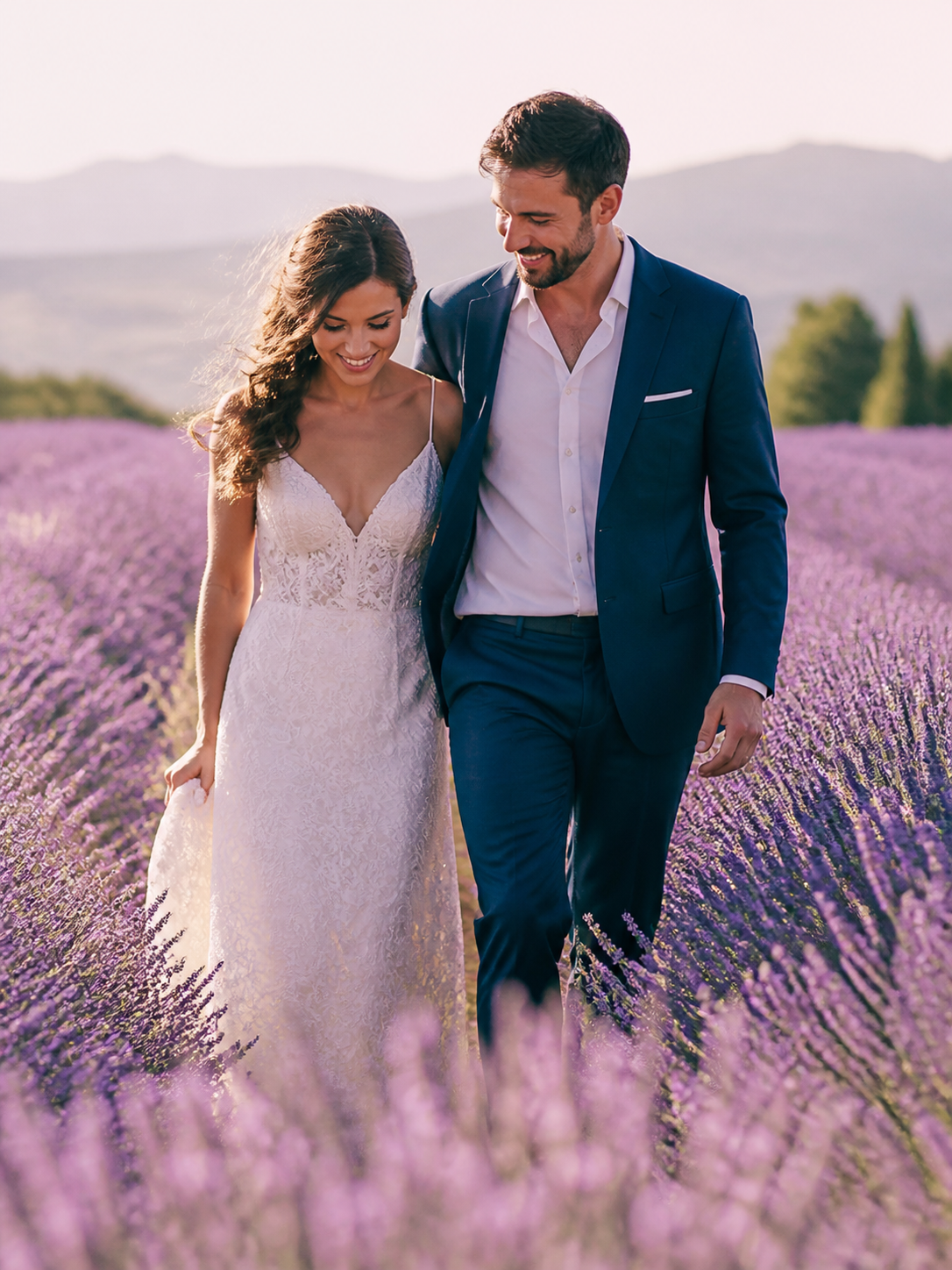 Lavender Field Afternoon AI wedding photoshoot prompt