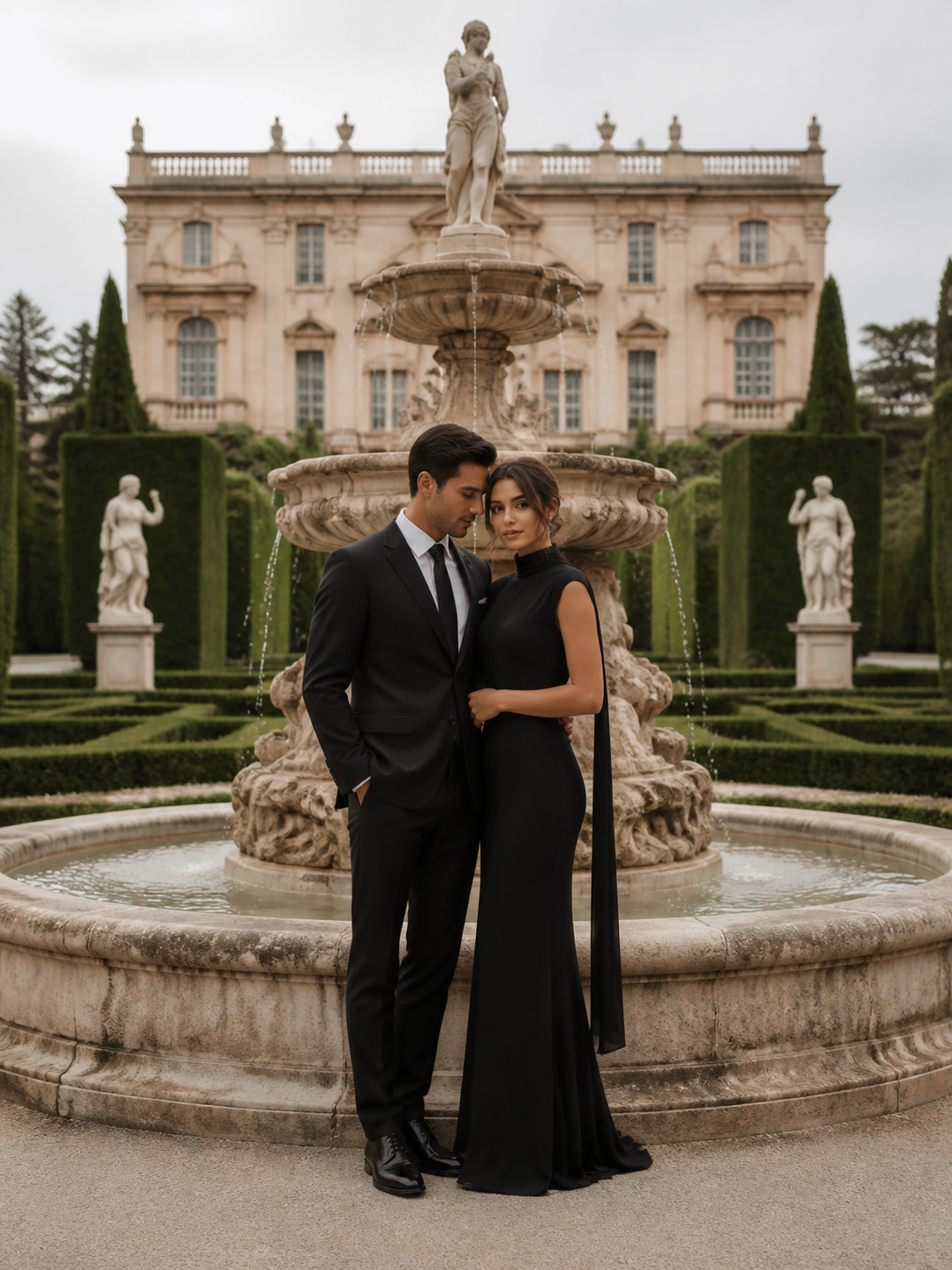 Palace Garden Fountain AI wedding photoshoot prompt