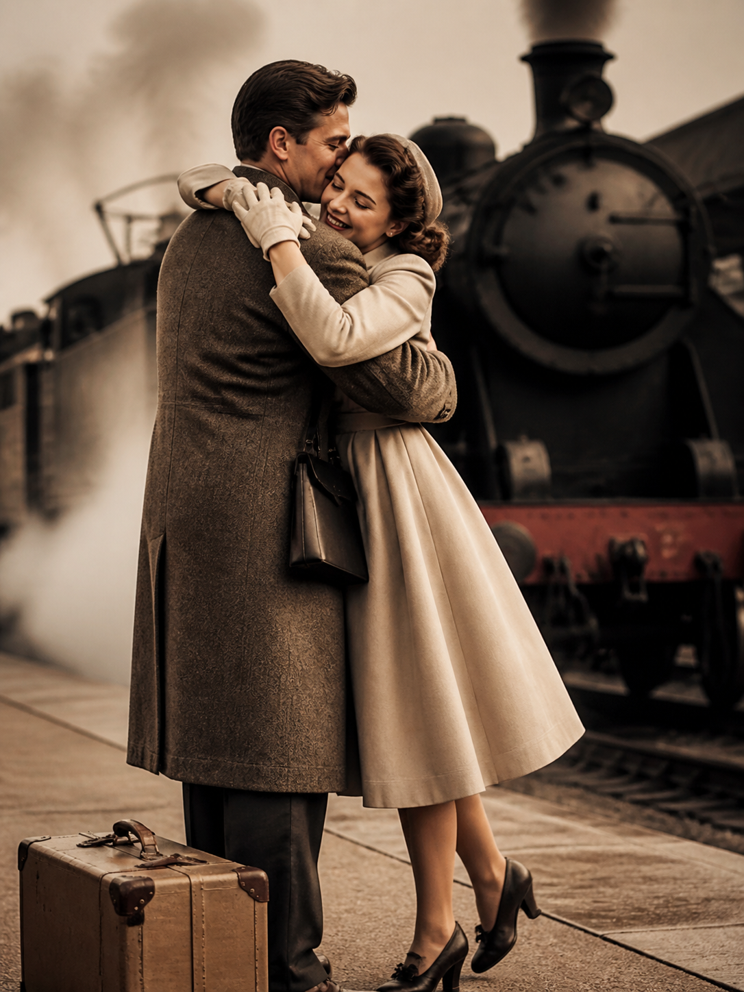 Retro Railway Platform Reunion AI wedding photoshoot prompt