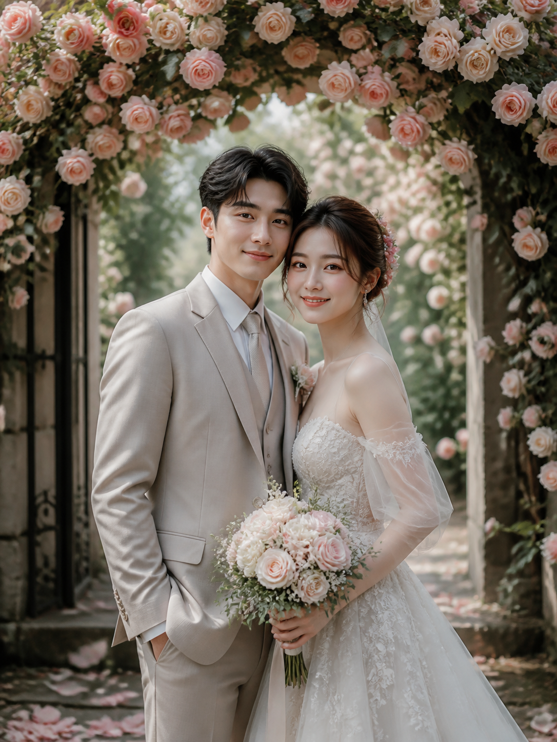 Rose Trellis Portrait AI wedding photoshoot prompt
