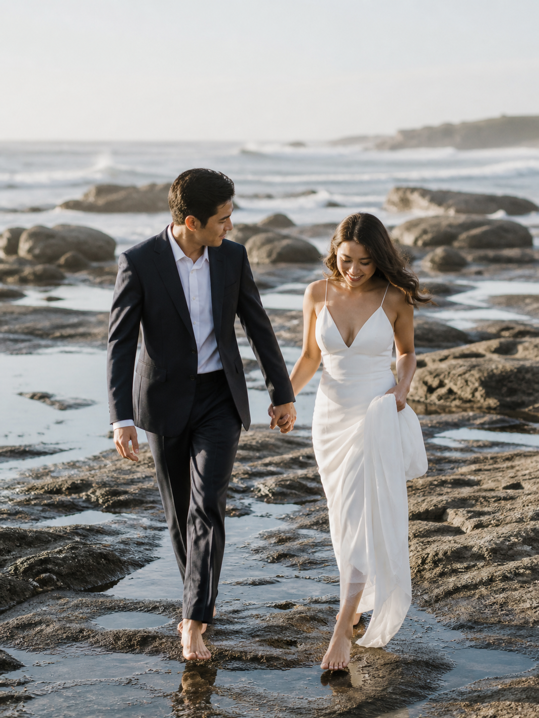 Tidepool Morning Walk AI wedding photoshoot prompt