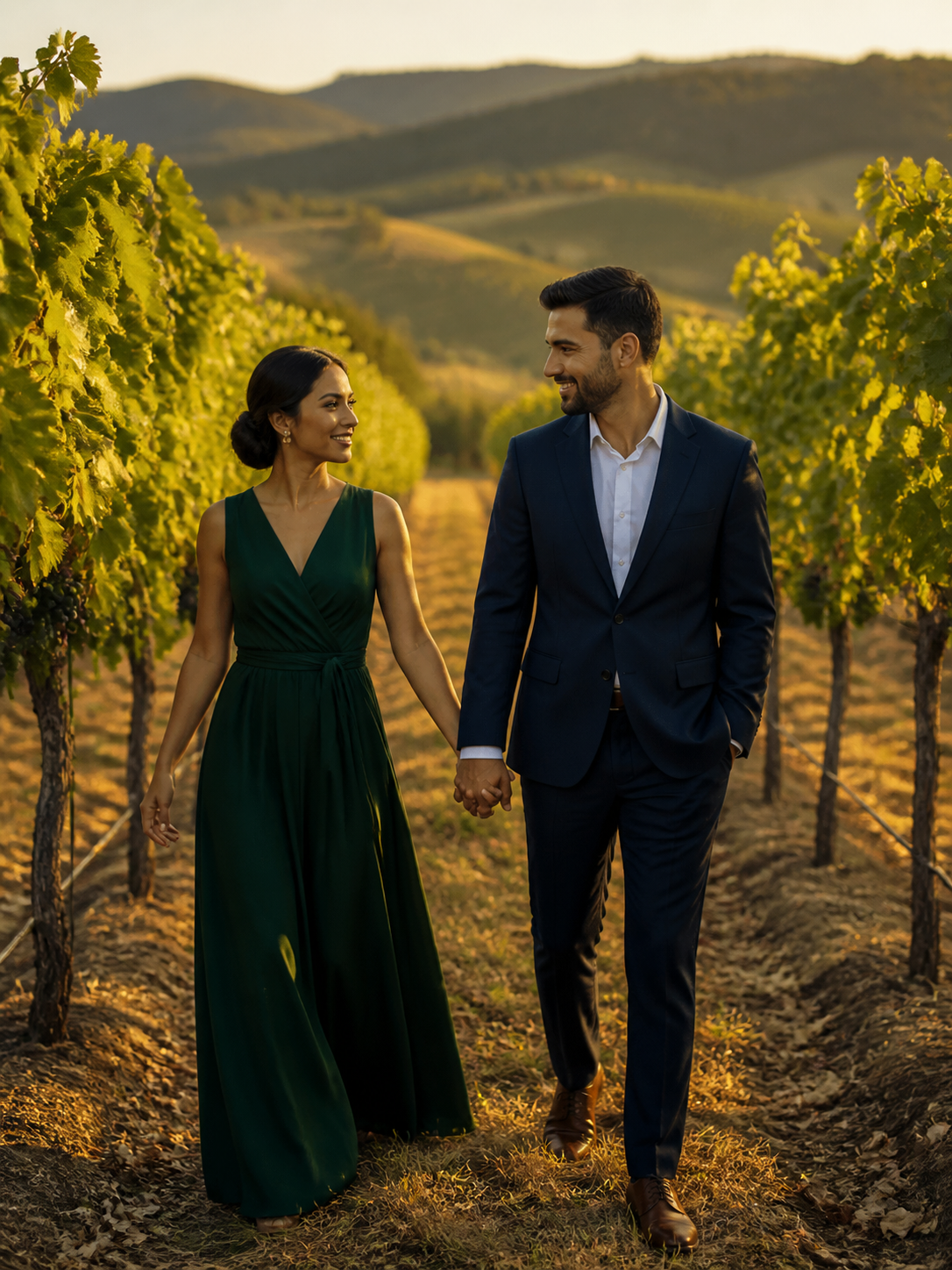 Vineyard Row Walk AI wedding photoshoot prompt