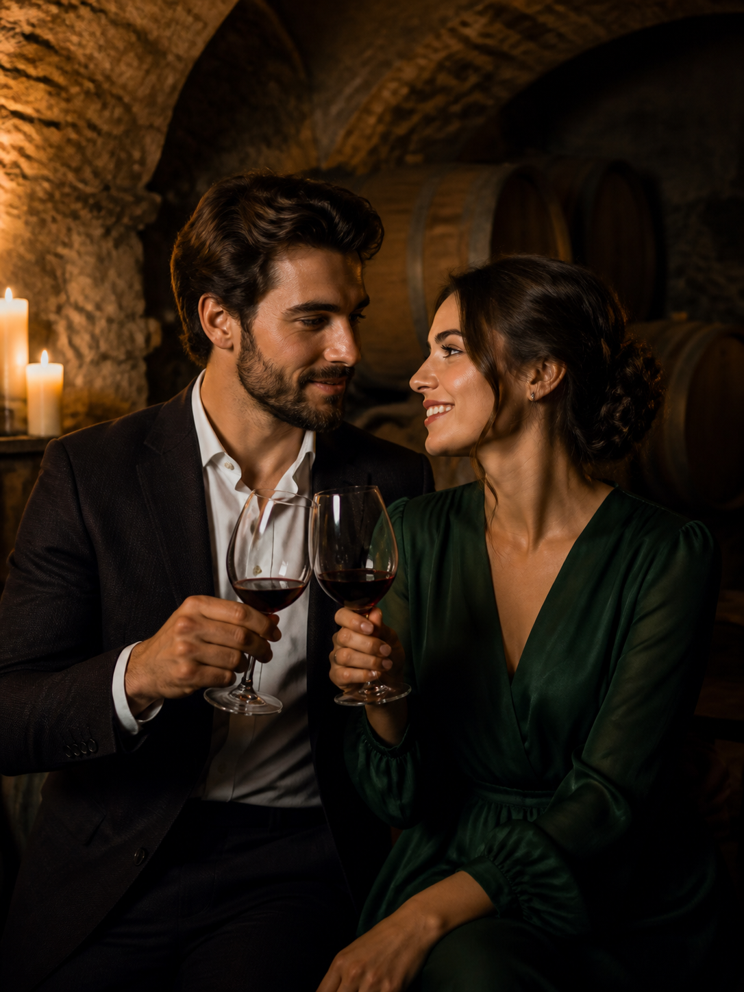 Wine Cellar Toast AI wedding photoshoot prompt